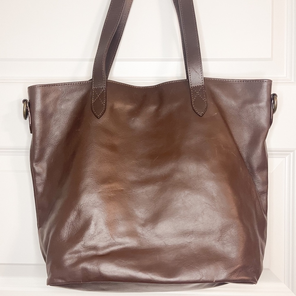 Noonday Collection Genuine Leather Tote Bag with Detachable Embroidered Strap